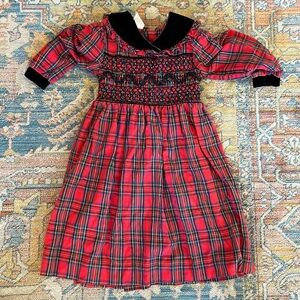 Vintage Polly Flinders smocked holiday dress with velvet collar- marked size 6